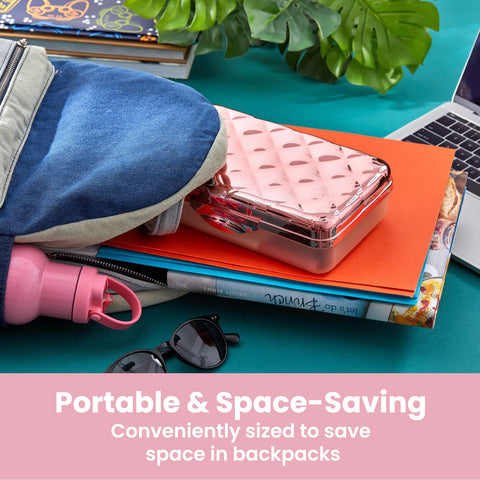 It's Academic Metallic Pencil Case Box, Hard Plastic, Stylish Quilted-Pattern Lid, Rose Gold