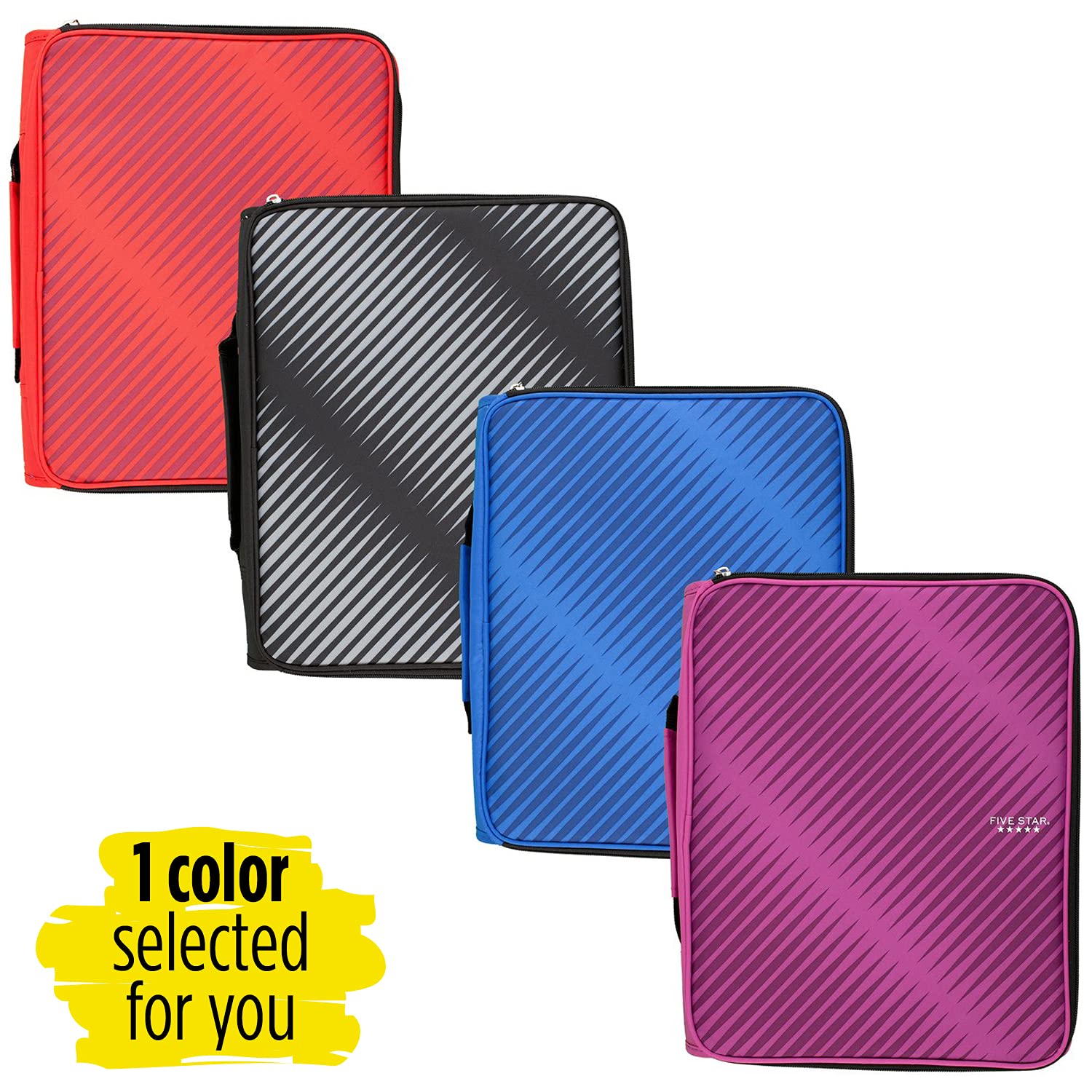 Five Star 2 Inch Zipper Binder, 3 Ring Binder, 6-Pocket Expanding File, Durable, Color Selected for You, 1 Count (29592)