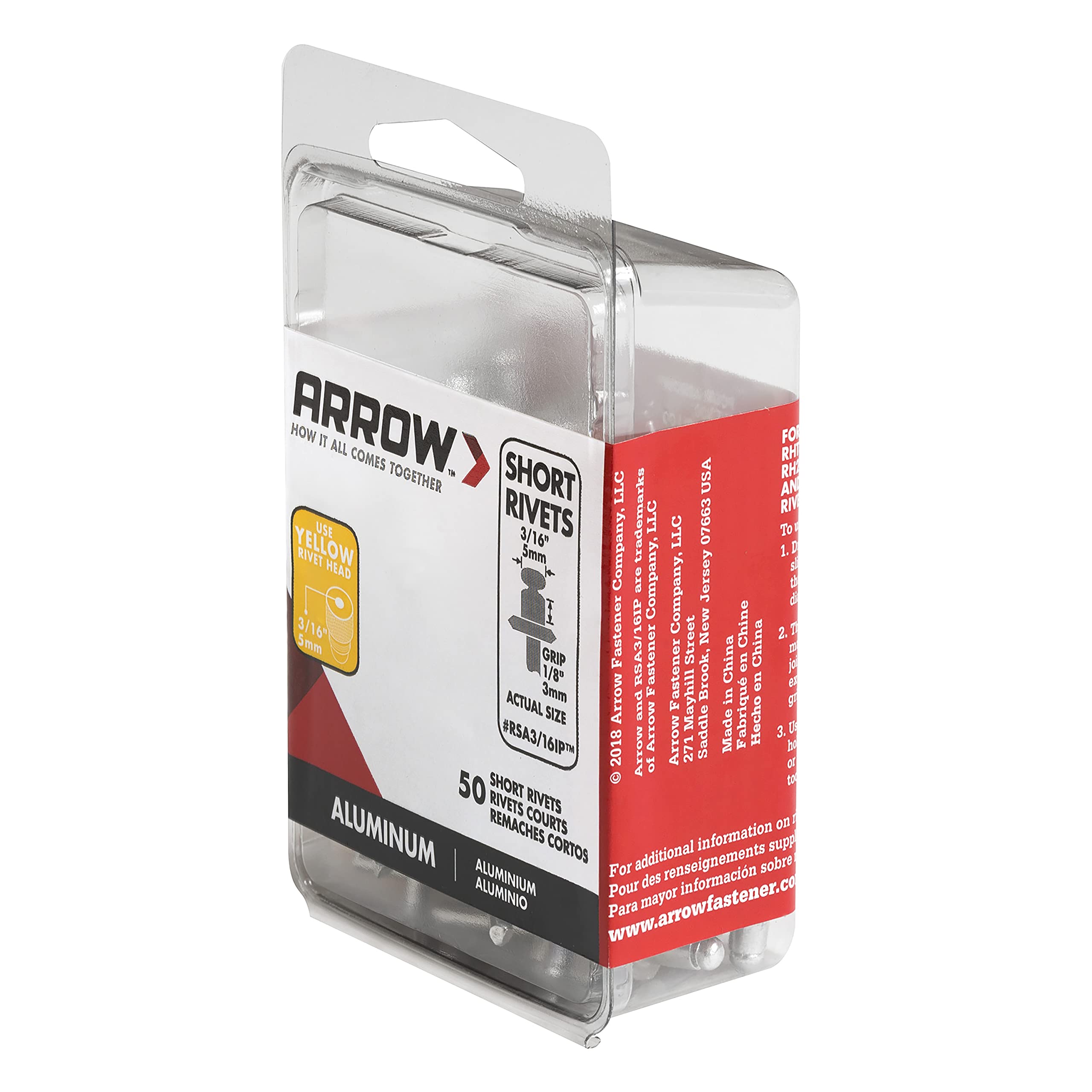Arrow Fastener RSA3/16IP Short Aluminum 3/16-Inch Rivets, 50-Pack