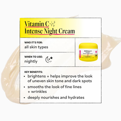 DERMA-E Vitamin C Intense Night Cream, 2 Oz, Brightening and Hydrating Facial Skin Renewing Cream, Anti-Aging Overnight Face Moisturizer for Skincare and Youthful Radiance
