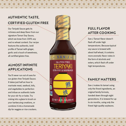 San-J - Gluten Free Teriyaki Sauce - Well-balanced Sauce for Cooking - Non-GMO - 10 oz. Bottle