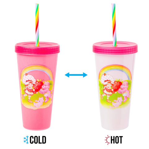 Silver Buffalo Care Bears Strawberry Shortcake Color Change Plastic Tumbler 4 Pack Featuring Orange Blossom Lemon Meringue Cheer Funshine Friend Blueberry Muffin Grumpy, 24 Ounces