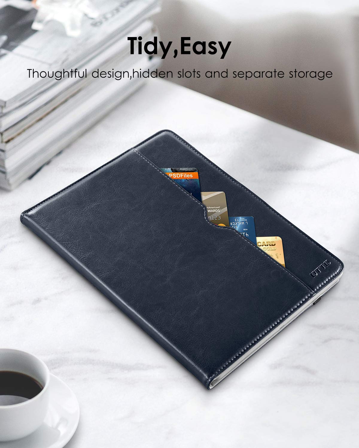 DTTO for iPad Mini 4 Case, Premium Leather Folio Stand Cover Case with Multi-Angle Viewing and Auto Wake-Sleep Function, Front Pocket for iPad Mini 4 - Blue