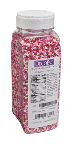DECOPAC Valentine's Day Quins, 18oz, Fancy Sprinkles In Heart Shapes, Candy Sprinkles in Handheld Container, Edible Sprinkles For Celebration Cakes, Cupcakes, Cookies