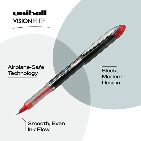 uniball Vision Elite Rollerball Pens, Micro Point (0.5mm), Red, 12 Pack