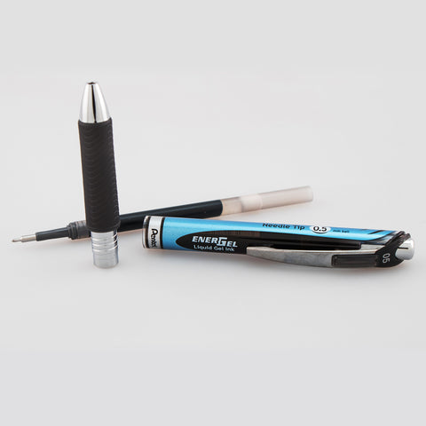 Pentel Gel Ink Pen, EnerGel RTX Retractable Gel Pen, 0.5mm, Needle Tip, Black Ink, 2 Pack (BLN75BP2A)
