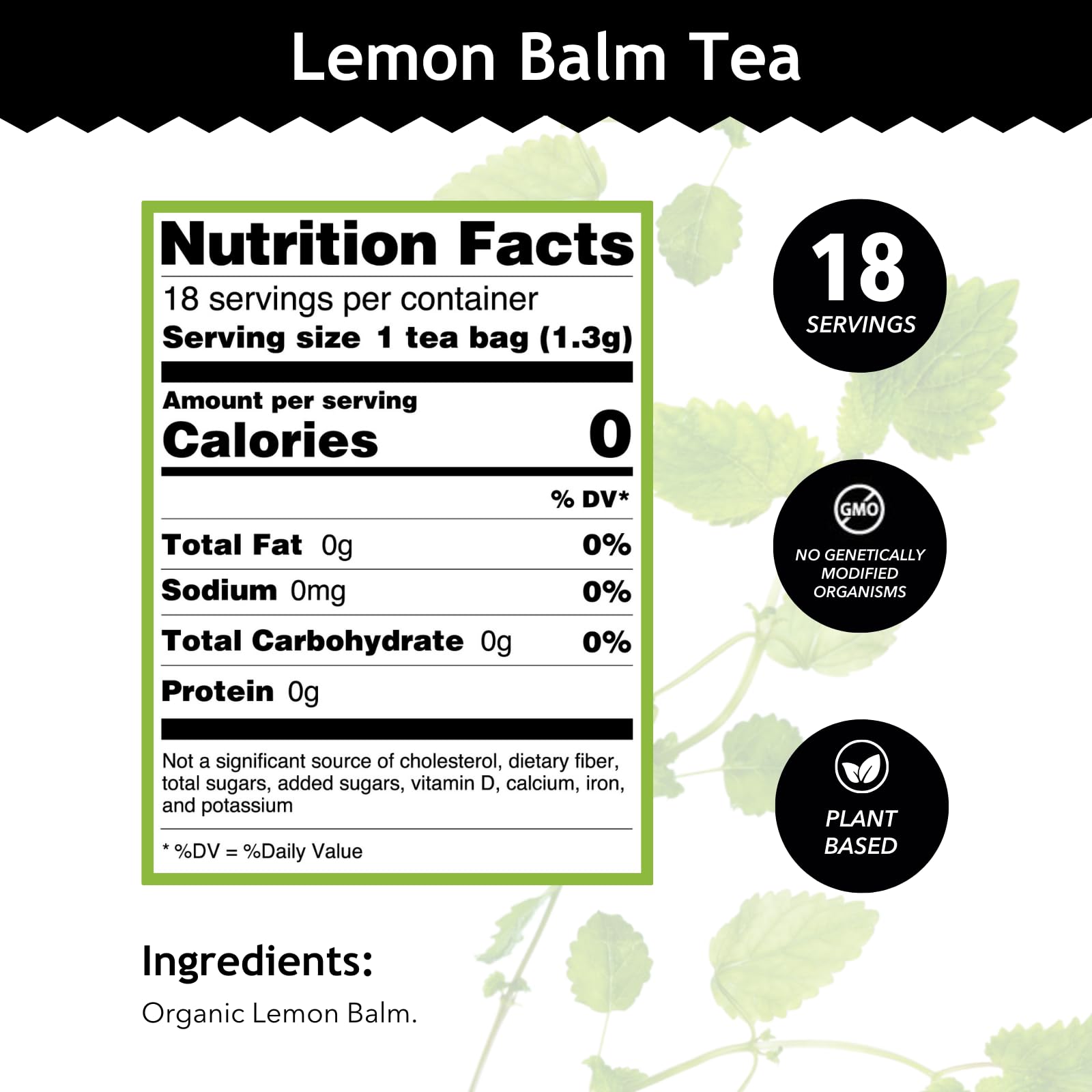 Buddha Teas Organic Lemon Balm - OU Kosher, USDA Organic, CCOF, 18 Bleach-Free Tea Bags
