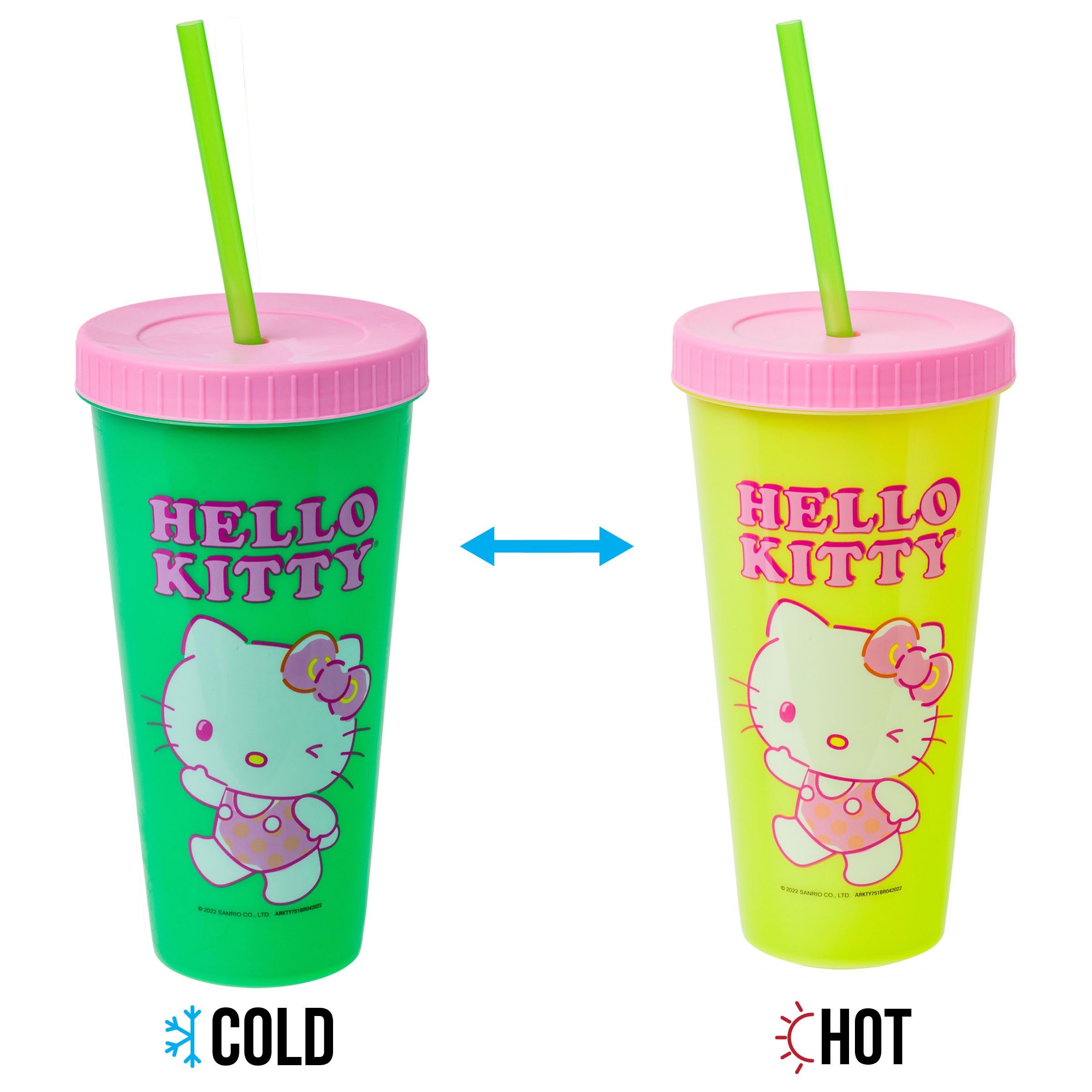 Silver Buffalo Sanrio Hello Kitty Summertime Gardening 4-Pack Color Changing Plastic Tumblers Includes Lid and Straw, 24 Ounces