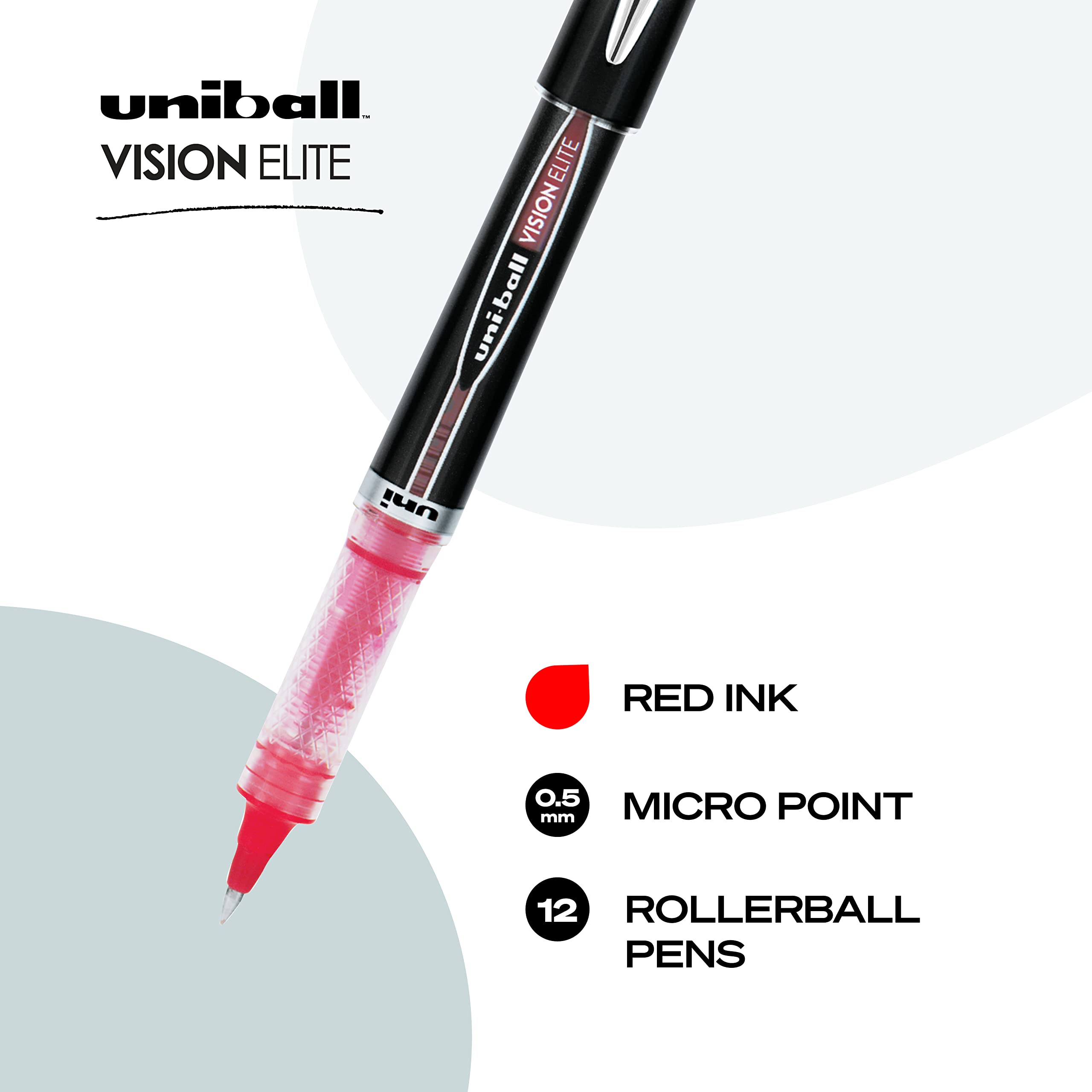 uniball Vision Elite Rollerball Pens, Micro Point (0.5mm), Red, 12 Pack