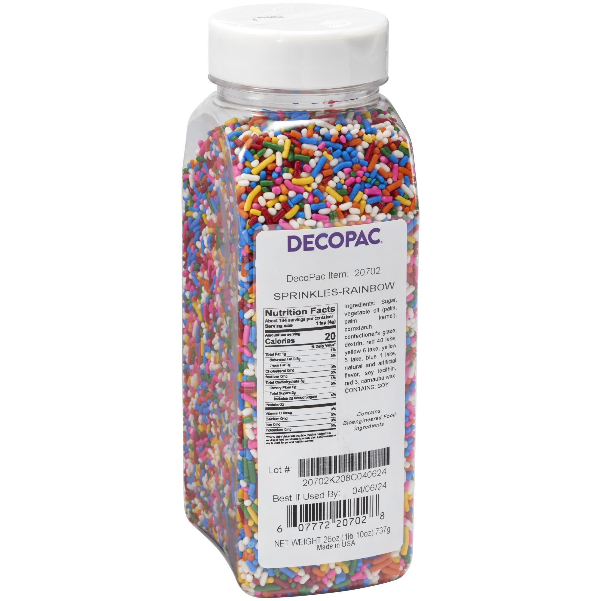 DecoPac Bright Rainbow Sprinkles | Extra Large 26oz Pack | Cake Sprinkle Mix, Fancy Sprinkles For Cake Decorating, Handheld Container, Candy Sprinkles, Cake Sprinkles - Bright Rainbow