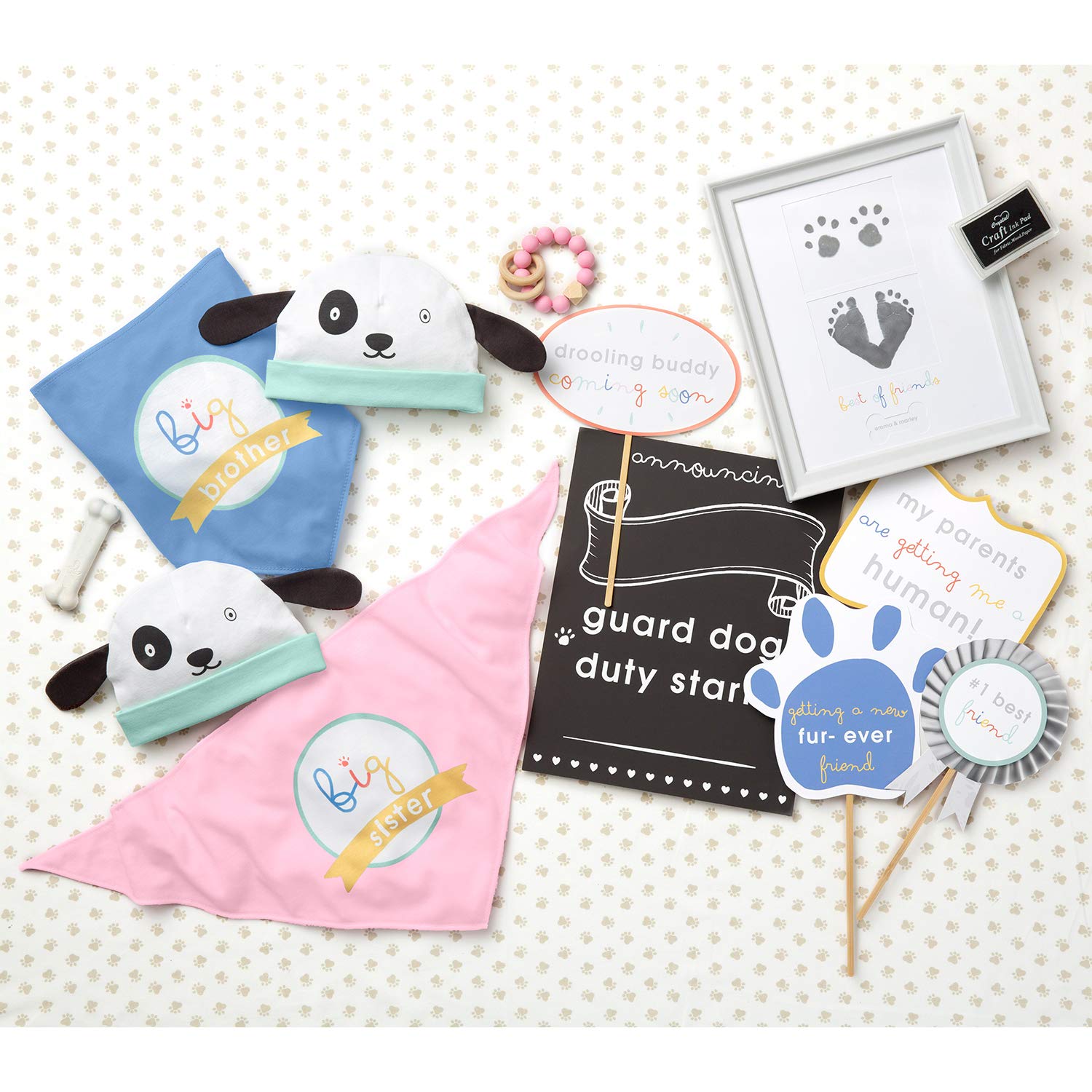 C.R. Gibson Blue ''Big Brother'' Dog and Baby Beanie and Bandanna 2 Piece Set, Beanie, 0-6 Months