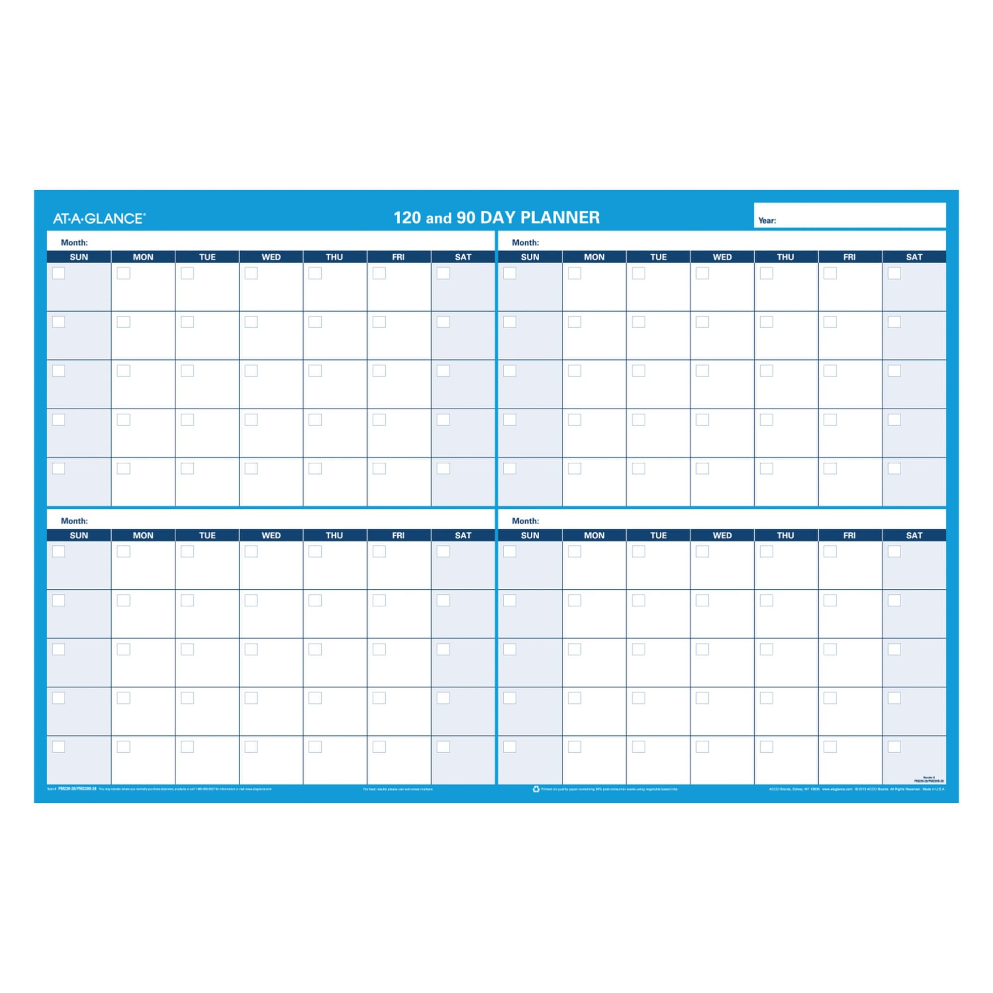 AT-A-GLANCE Undated Erasable Wall Calendar, 36" x 24", XLarge, 90-Day and 120-Day, Reversible, Horizontal (PM239B28)