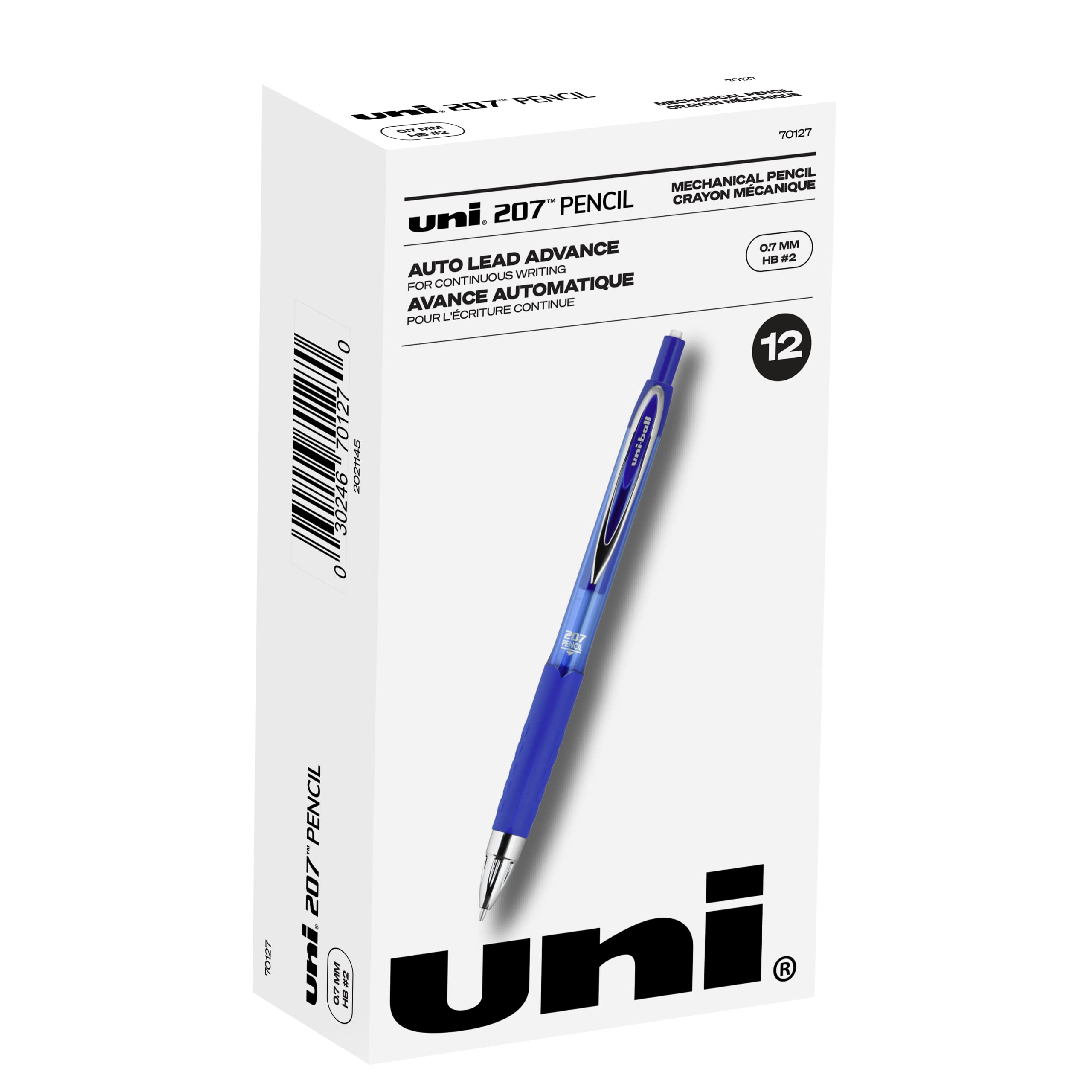 uni-ball 207 Mechanical Pencil, 0.7mm, HB #2, Blue Barrel, 12 Count