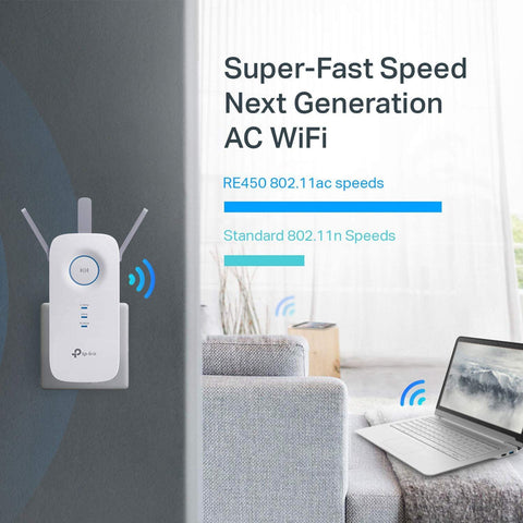 TP-Link AC1750 WiFi Extender (RE450), PCMag Editor's Choice, Up to 1750Mbps, Dual Band WiFi Repeater, Internet Booster, Extend WiFi Range Further