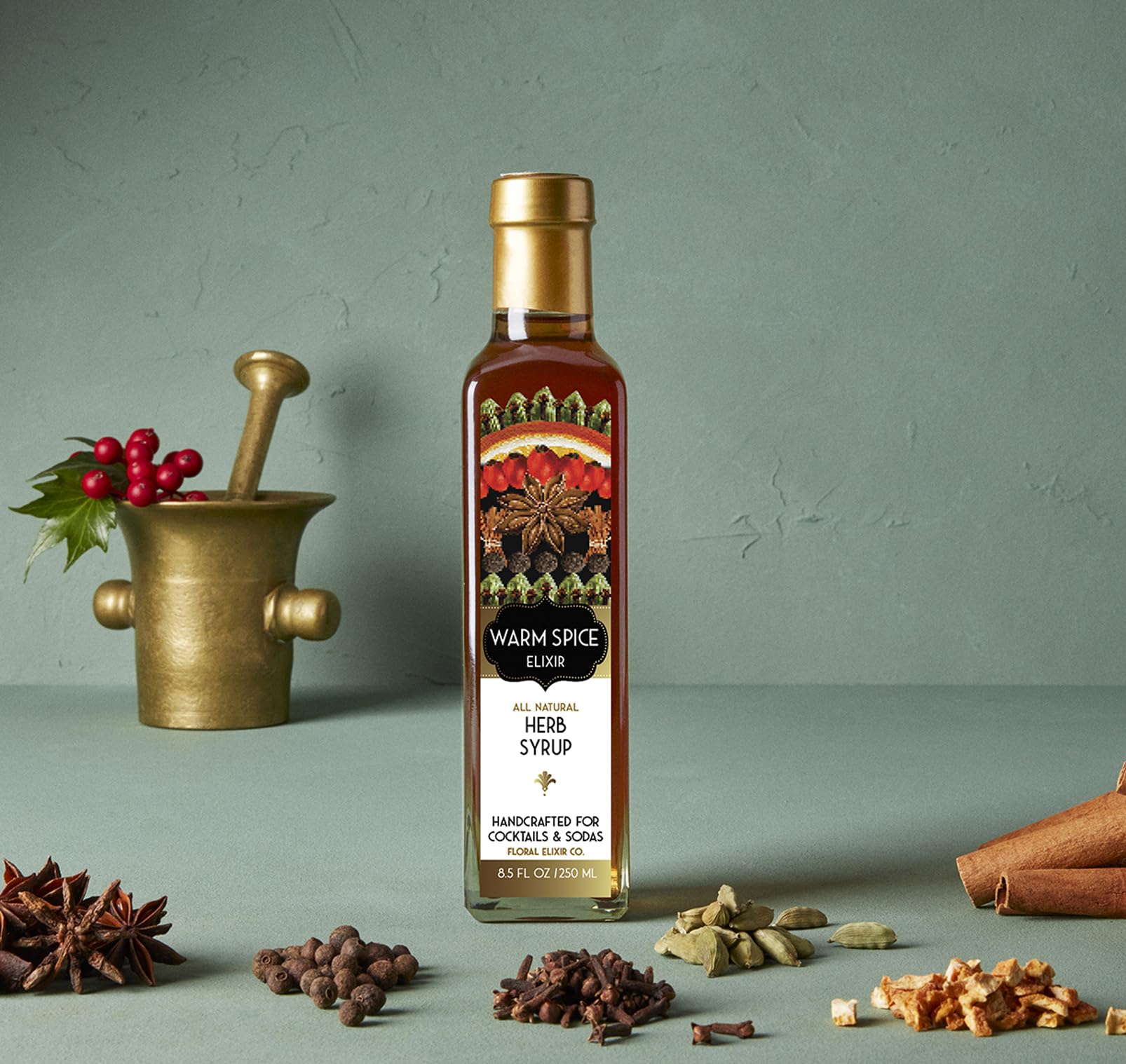 Floral Elixir Co. - All Natural HERB Syrup for Cocktails & Sodas, 8.5 oz (Warm Spice)