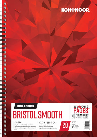 Koh-I-Noor 11" x 17" Bristol Smooth Bright White Paper Pad with In and Out Pages, 270 GSM, Side Wire-Bound, 20 Sheets per Pad (26170411513)