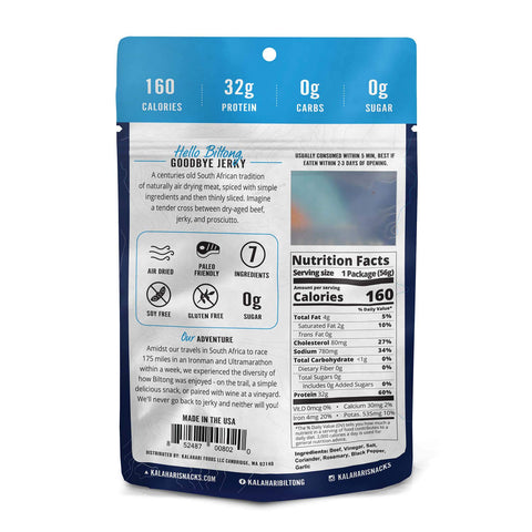 Garlic Kalahari Biltong, Air-Dried Thinly Sliced Beef, 2oz (Pack of 1), Sugar Free, Gluten Free, Keto & Paleo, High Protein Snack