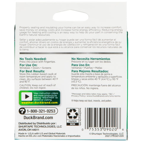 Duck Brand Press to Seal Rope Caulk, White, 1/8-Inch Wide x 35-Feet Long, Single Roll, 283580