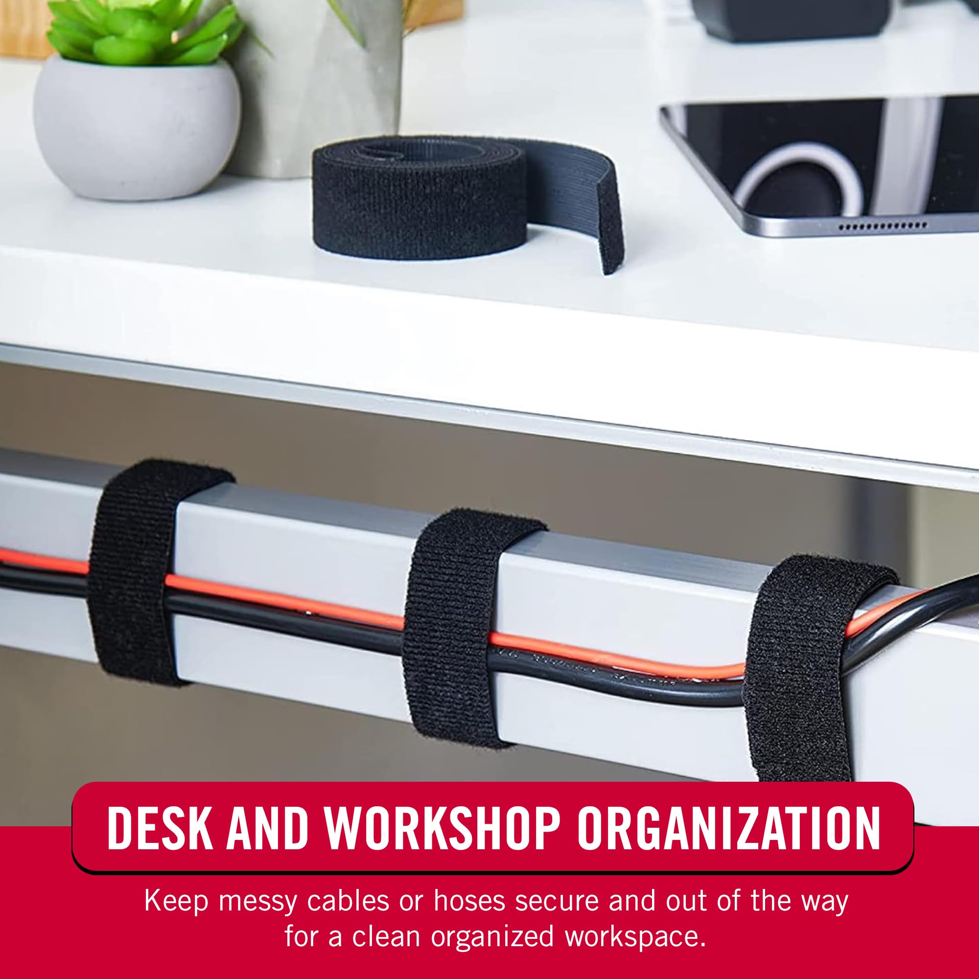 VELCRO Brand ONE-WRAP Roll Black | 30 Ft x 1-1/2 In | Reusable Self-Gripping Hook and Loop Tape | Cut Straps to Bundle Tie Materials and Tools in Garage Shed or Worksite