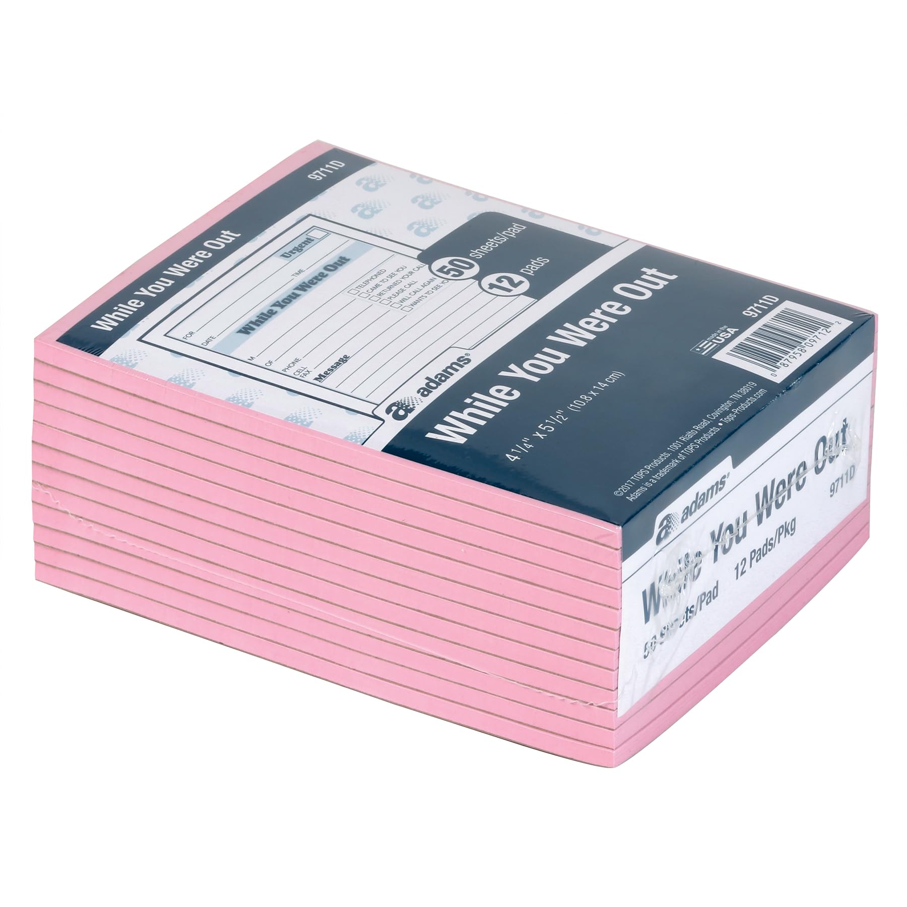 Adams Write 'n Stick While You Were Out Message Pads, 4 x 5 Inches, Pink, 50 Sheets/Pad, 24-Pack (9711)