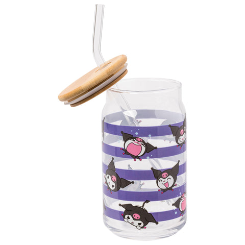 Silver Buffalo Sanrio Hello Kitty and Friends Kuromi 2 Pack Glass Jar Tumbler with Bamboo Lid and Glass Straw, 16 Ounces