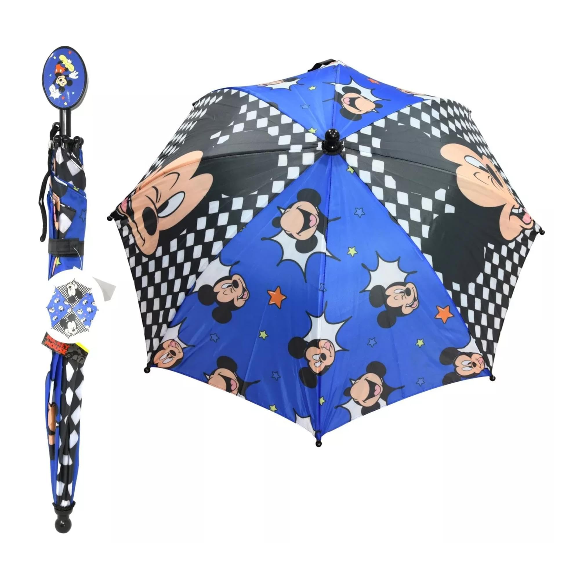 Disney Kids Umbrella, Lightning or Mickey Mouse Toddler and Little Boy Rain Wear for Ages 3-6 (Checkered Mickey)