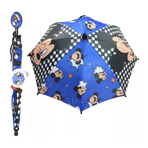 Disney Kids Umbrella, Lightning or Mickey Mouse Toddler and Little Boy Rain Wear for Ages 3-6 (Checkered Mickey)