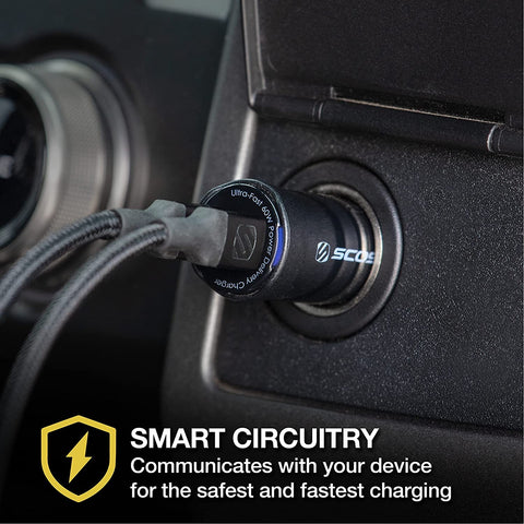 Scosche CPDCC60 PowerVolt 60W Certified Dual USB Type-C + Type-C Fast Car Charger Power Delivery 3.0 with PPS for All USB-C Devices