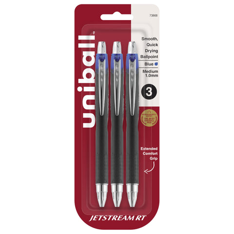 uniball Jetstream RT Retractable Ballpoint Pen, Medium Point (1.0mm), Blue, 3 Pack