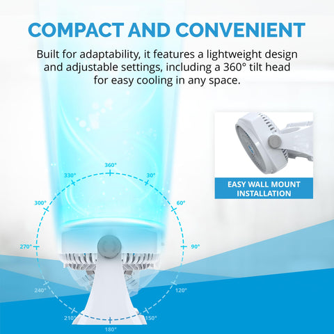 NewAir 12-inch Powerful Air Circulator Portable Fan in White | Wall Mountable, 360° Pivot, Up to 40 ft. of High Air Flow at 1010 CFM, Small Table Desk Fan | Home, Office, Bedroom, White Noise