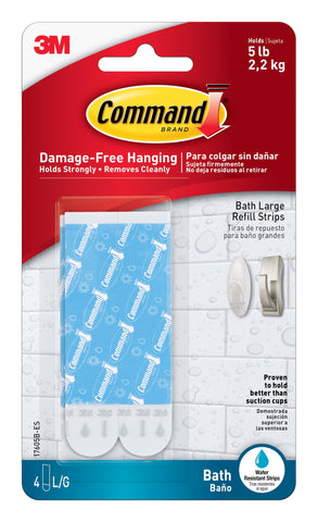 Command 5 lb Large Water-Resistant Refill Strips, 4 Strips, Reuse Large Bath Hooks or Caddies