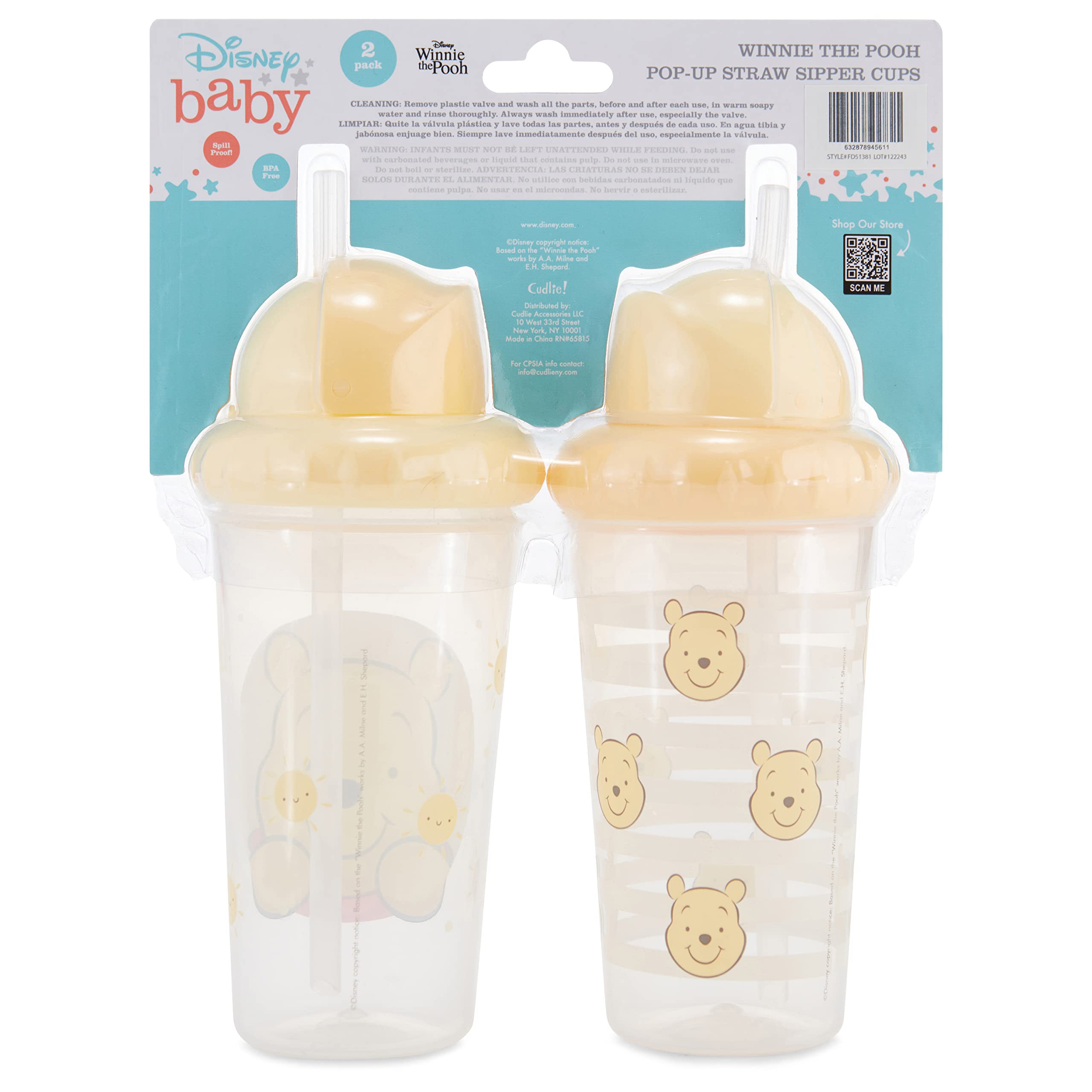 Disney Toddler Sippy Cups for Boys and Girls | 10 Ounce Sippy Cup Pack of Two with Straw and Lid | Durable Blue Leak Proof Travel Water Bottle for Toddlers