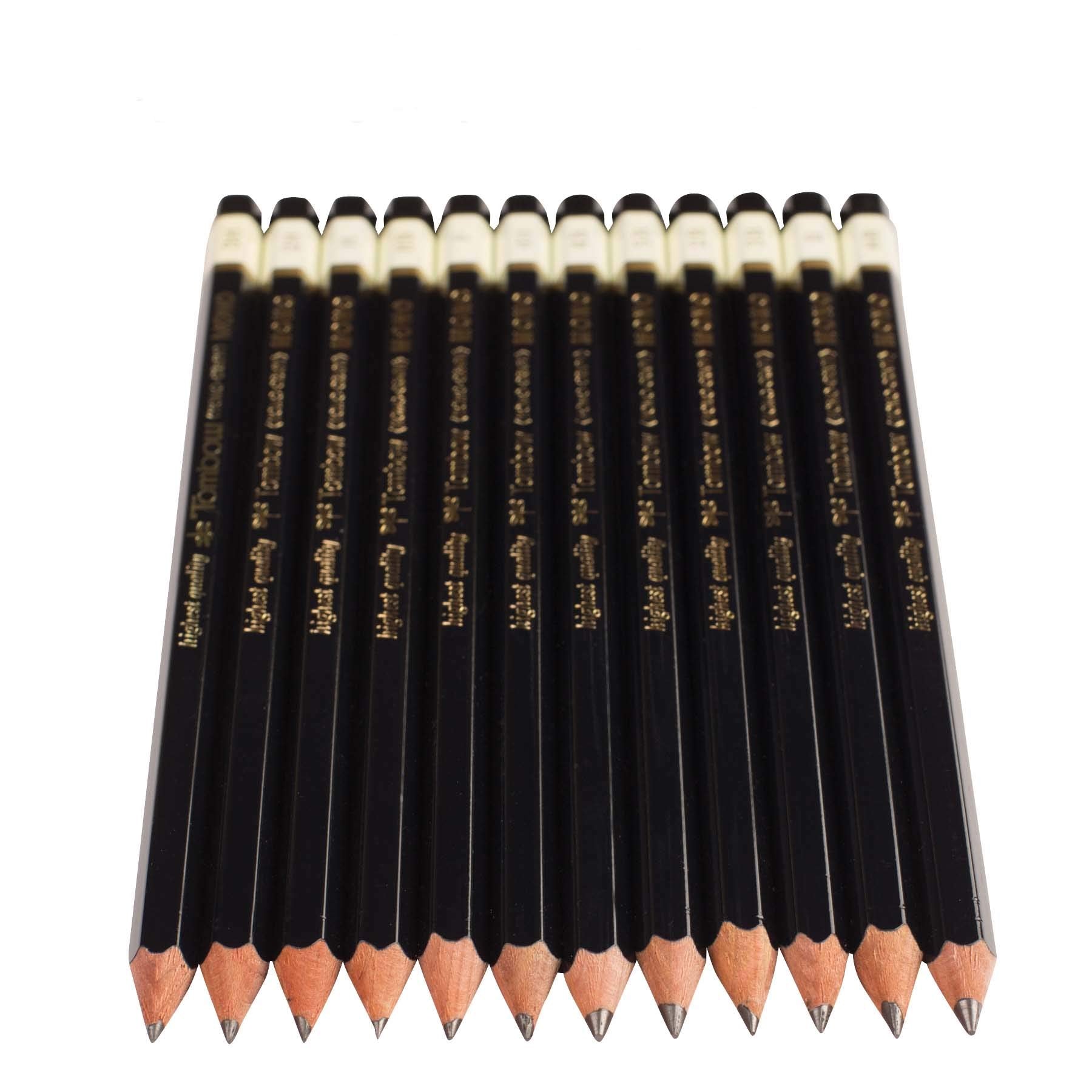 Tombow 51523 MONO Drawing Pencil Set, Assorted Degrees, 12-Pack. Professional Quality Graphite Pencil Set with Eraser and Sharpener