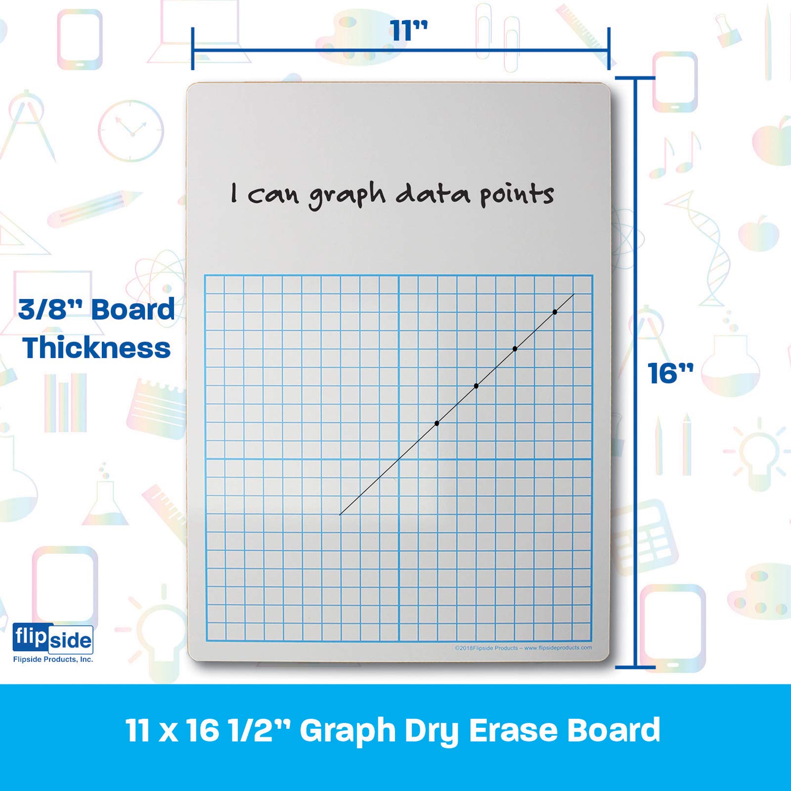 Flipside 1/2" Graph Dry Erase Board, 11" x 16" Single, White