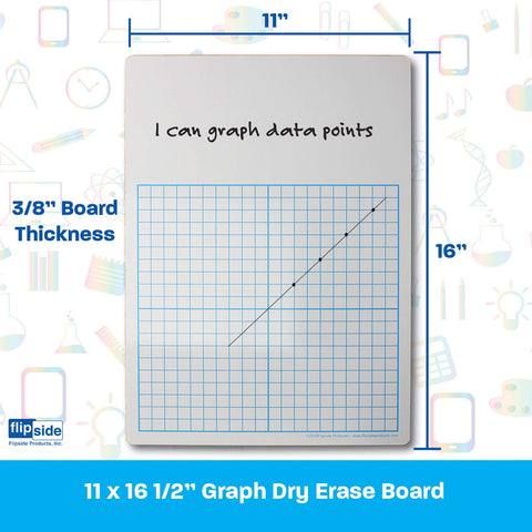 Flipside 1/2" Graph Dry Erase Board, 11" x 16" Single, White