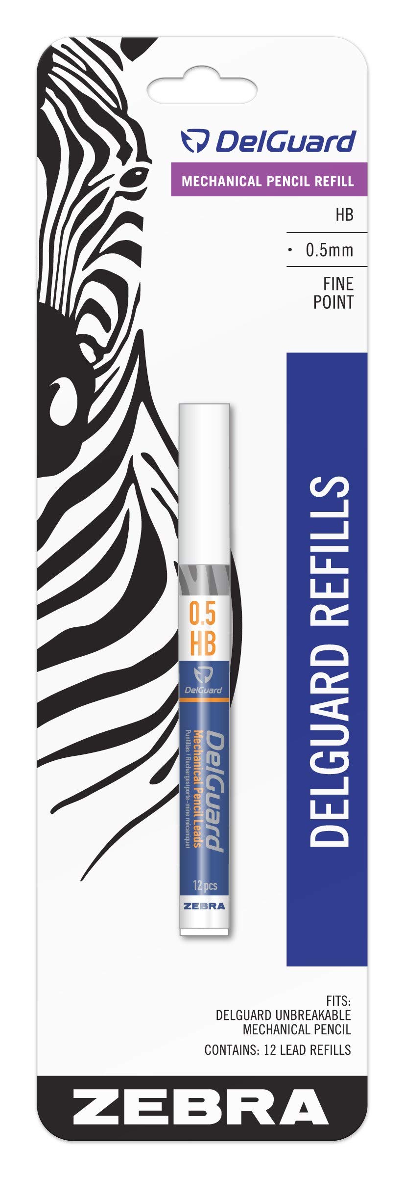 Zebra Pen DelGuard Lead Refills 0.5mm HB, Break-Resistant Graphite for Mechanical Pencils, Smooth Writing, Compatible with DelGuard Pencil, 1-Pack, 12 Lead Refills Included (89881)