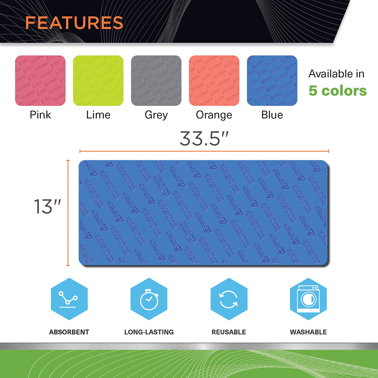 Cordova CT200 Coldsnap Cooling Towel, Lime Super Absorbent & EVAporative Pva Material, 33.5 X 13 Inches