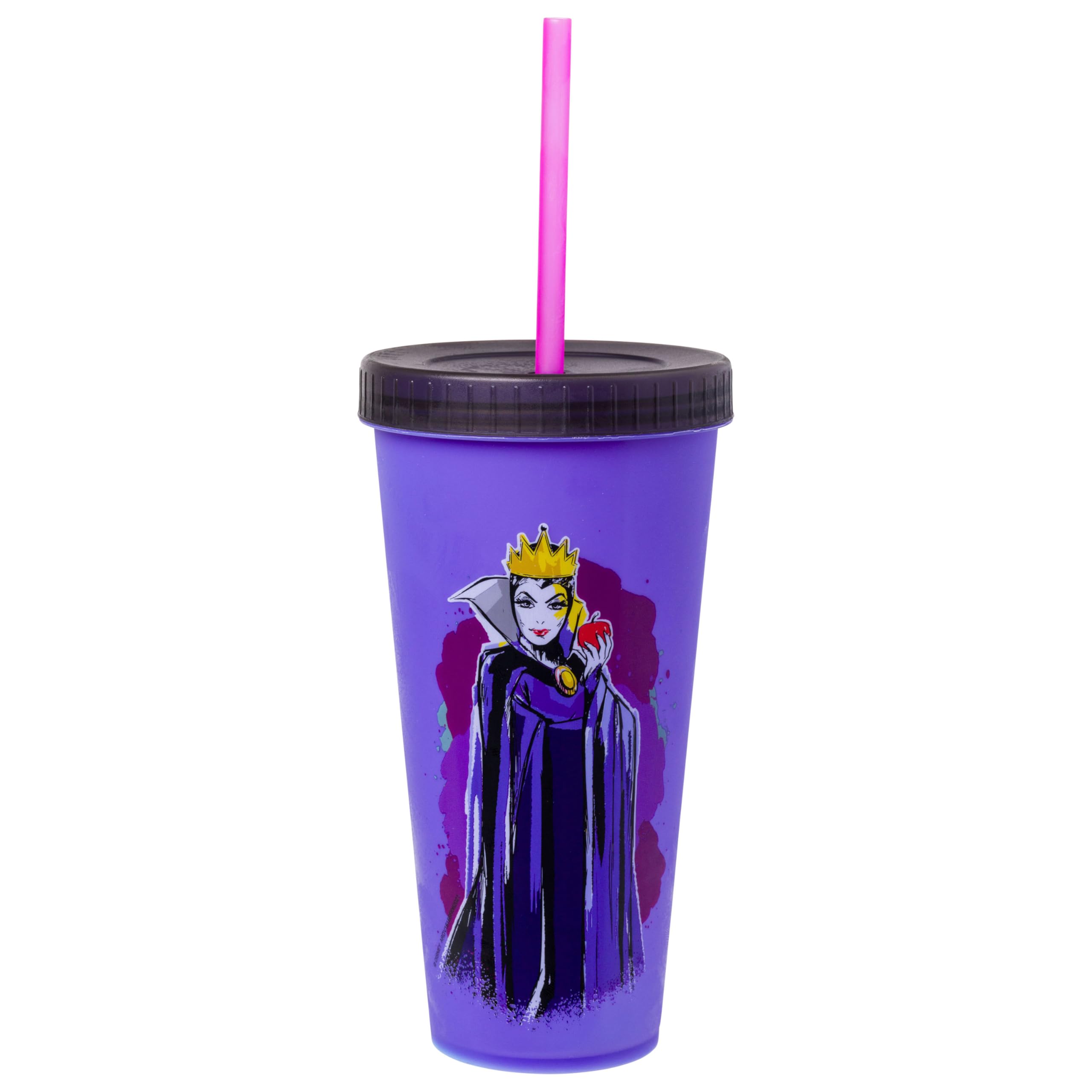 Silver Buffalo Disney Villains 4 pack Color Change Plastic Tumbler Featuring The Evil Queen, Cruella De Vil, Ursula, and Maleficent, 24 Ounces