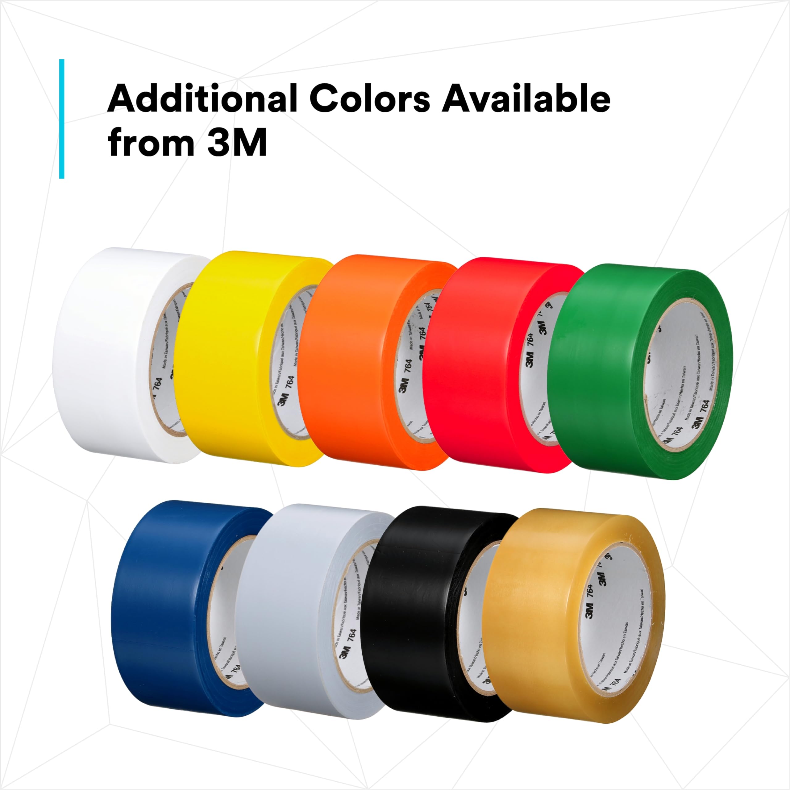 3M Vinyl Tape 764, General Purpose, 2 in x 36 yd, White, 1 Roll, Light Traffic Floor Marking Tape, Social Distancing, Color Coding, Safety, Bundling