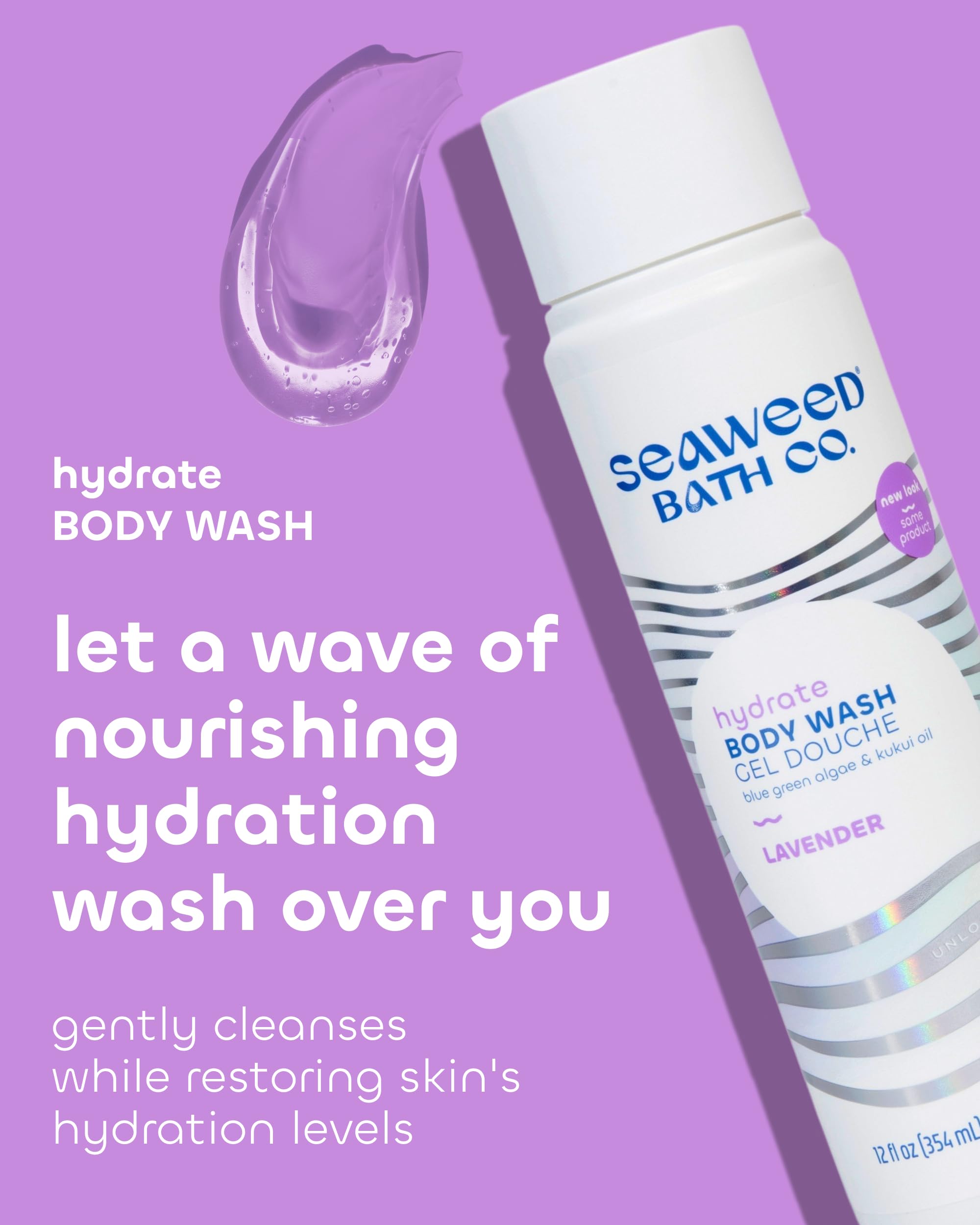 Seaweed Bath Co. Hydrate Body Wash - Lavender - Hydrating Foaming Cleanser with Soothing Natural Ingredients - Vegan, Paraben and Sulfate Free Shower Gel for Men and Women - 12 oz