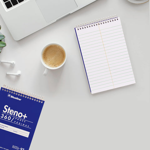 Blueline high-capacity steno pad, medium/college rule, blue cover, 180 white 6 x 9 sheets