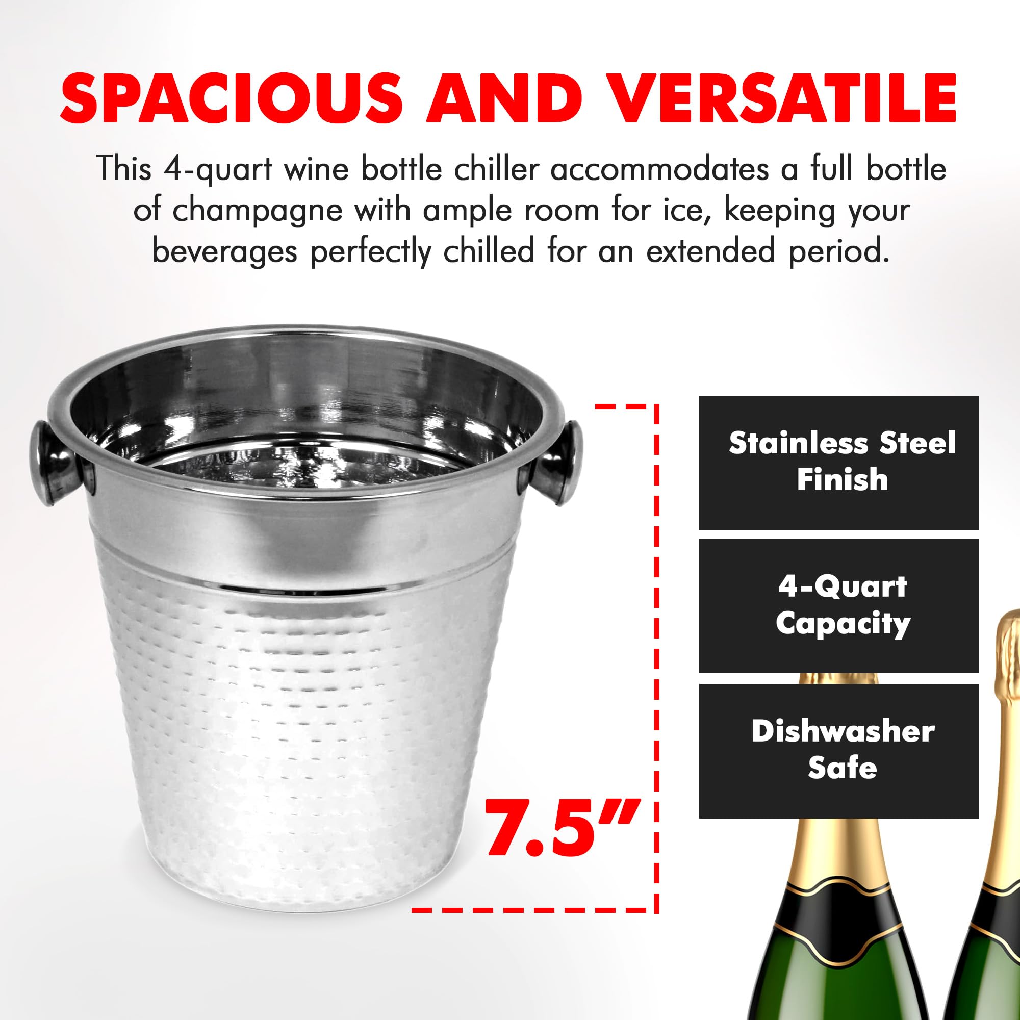 Chef Craft Hammered Champagne Bucket. 4 Quart. Stainless Steel
