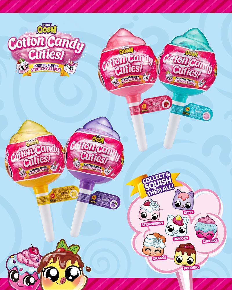 Oosh Slime Cotton Candy Cuties Series 2 by ZURU (Purple) Scented, Squishy, Fluffy, Soft, Stretchy, Stress Relief, Party Favors, Non-Stick with Collectible Cutie Slow Rise Toy