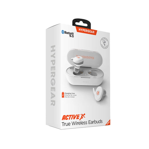 HyperGear Active True Wireless Bluetooth Earbuds – Noise Cancelling Mic, HD Stereo Sound, Touch Control, Quick Pairing, IPX5 Waterproof, Charging Case – Wireless Headphones for iPhone & Android, White
