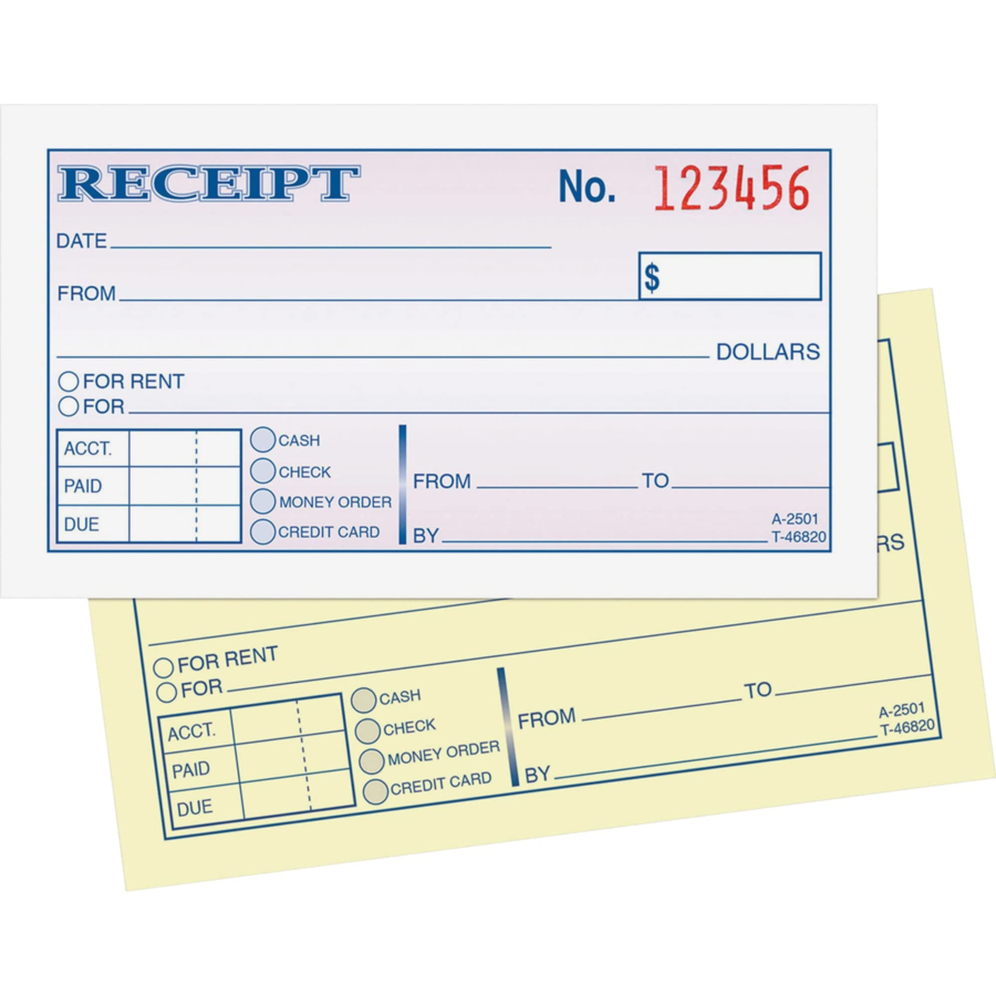 Adams Money and Rent Receipt, 2-3/4 x 5-3/8 Inches, 2-Parts, Carbonless, White/Canary, 50 Sets per Book (DC2501)