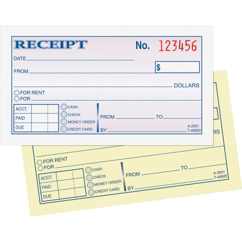 Adams Money and Rent Receipt, 2-3/4 x 5-3/8 Inches, 2-Parts, Carbonless, White/Canary, 50 Sets per Book (DC2501)