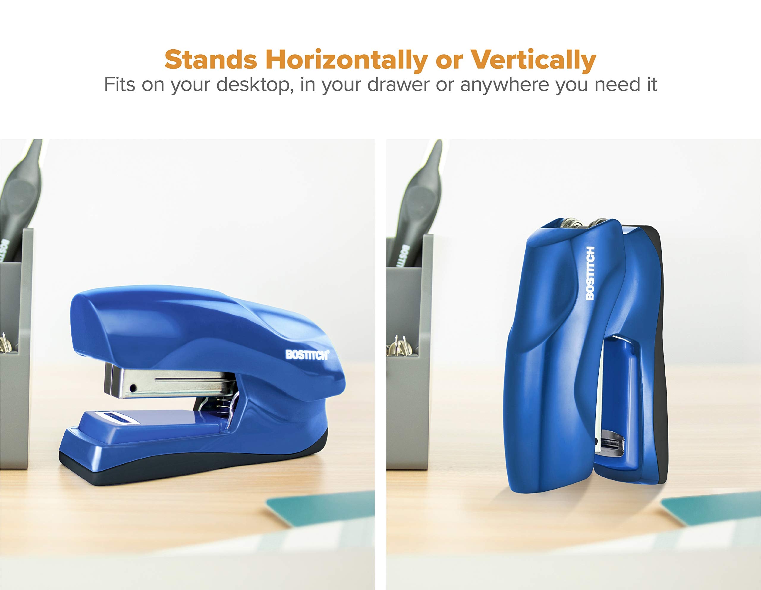 Bostitch Office Heavy Duty Stapler, 40 Sheet Capacity, No Jam, Half Strip, Fits into the Palm of Your Hand, For Classroom, Office or Desk, Navy Blue