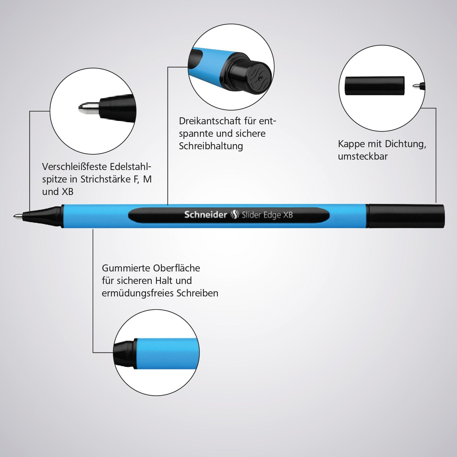 Schneider Slider Edge XB (Extra Broad) Ballpoint Pen, 1.4 mm, Light Blue Barrel, Assorted Ink Colors, Pack of 10 Pens (152290)