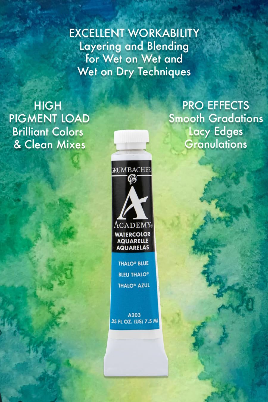 Grumbacher Academy Watercolor Paint, 7.5ml/0.25 Ounce, Cadmium Yellow Medium Hue (A034)