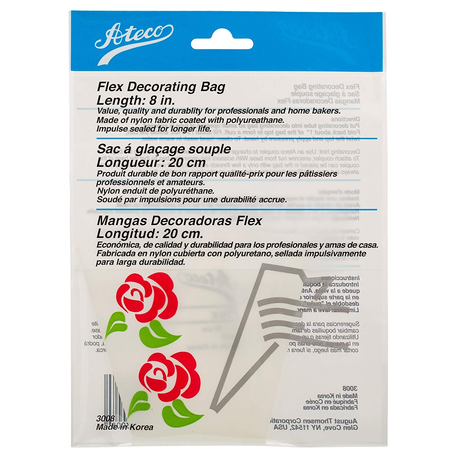 Ateco Flex Decorating Bag, Coated Nylon, 8-Inch, Reusable Baking Supply, White